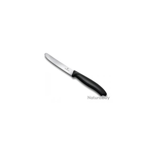Couteau de table/tomates Victorinox lame crante 11 cm inox, bout rond, manche polypropylne noir