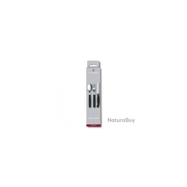 Set de 3 couverts inox Victorinox manche noir (couteau office, fourchette, cuillre  soupe)