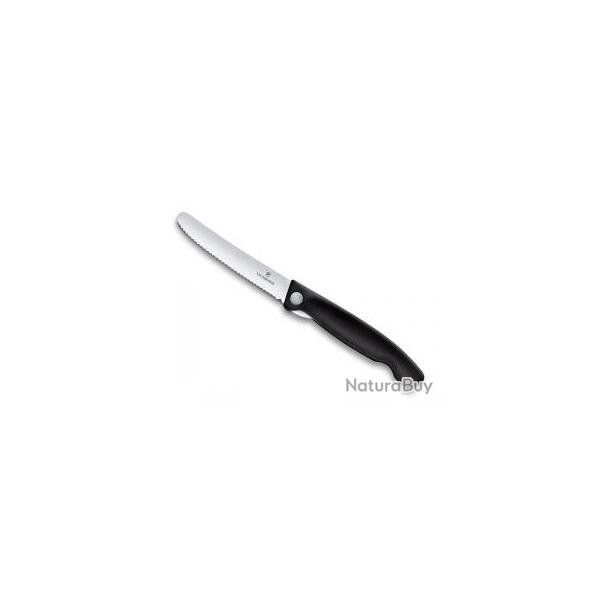 Couteau office pliant Victorinox lame crante inox, bout rond,  cran intrieur, manche 13 cm noir