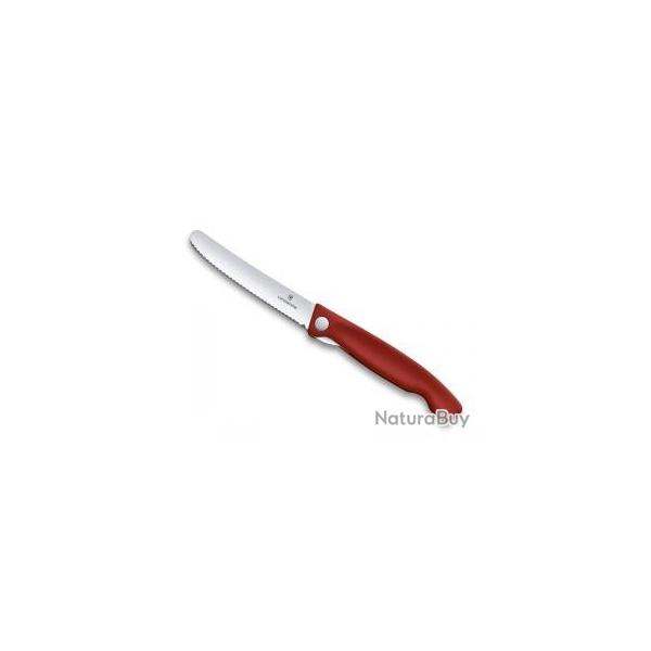 Couteau office pliant Victorinox lame crante inox, bout rond,  cran intrieur, manche 13 cm rouge