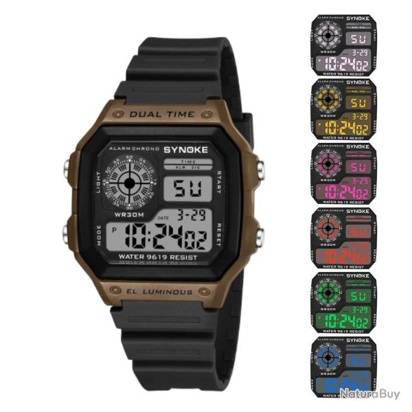 Montre Tactique Homme Marron Num�rique �tanche Multifonction Sport Outdoor Randonn�e Course Chasse