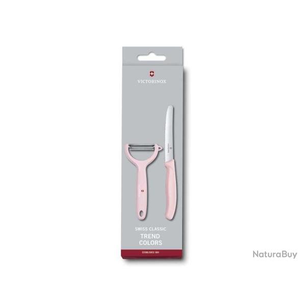 Set 2 pices Victorinox manche rose pastel couteau de table + ple-tomates