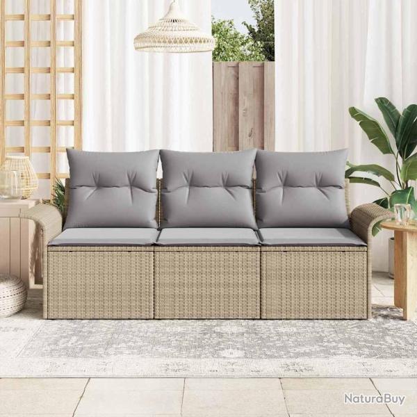 Ensemble de Canaps de Jardin de 3 Pices avec Coussins Beige en Rattan Poly