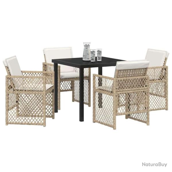 Ensemble de salle  manger de jardin 5 pices avec coussins beige poly rattan