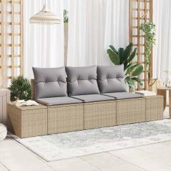 Ensemble de Canap&eacute;s de Jardin 3 Pi&egrave;ces avec Coussins Beige Rotin Poly