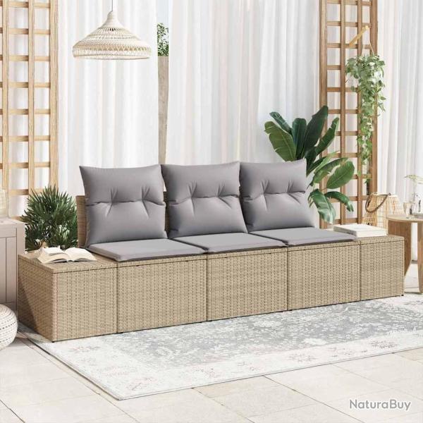 Ensemble de Canaps de Jardin 3 Pices avec Coussins Beige Rotin Poly