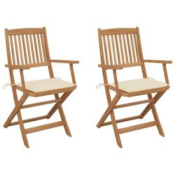 Chaises pliables de jardin lot de 2 avec coussins Bois d'acacia