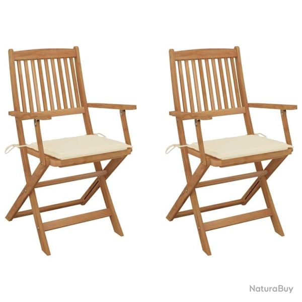 Chaises pliables de jardin lot de 2 avec coussins Bois d'acacia