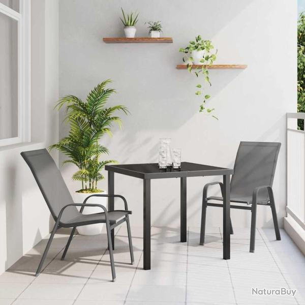 Ensemble de salle � manger de jardin 3 pi�ces gris textil�ne et acier