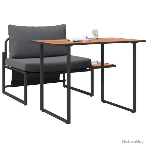 Set de salle  manger de jardin 2 pices avec sige simple et coussins anthracite