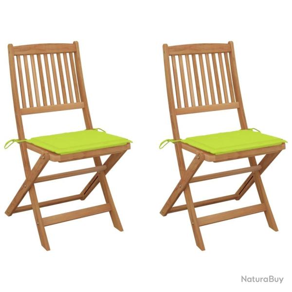 Chaises pliables de jardin lot de 2 avec coussins Bois d'acacia