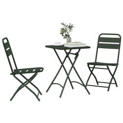 Set de bistrot pliant 3 pi&egrave;ces vert fonc&eacute; en acier