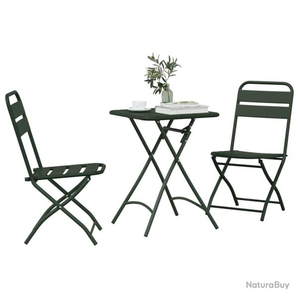 Set de bistrot pliant 3 pices vert fonc en acier