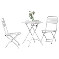 Ensemble de Bistro Pliable 3 Pi&egrave;ces Blanc Acier