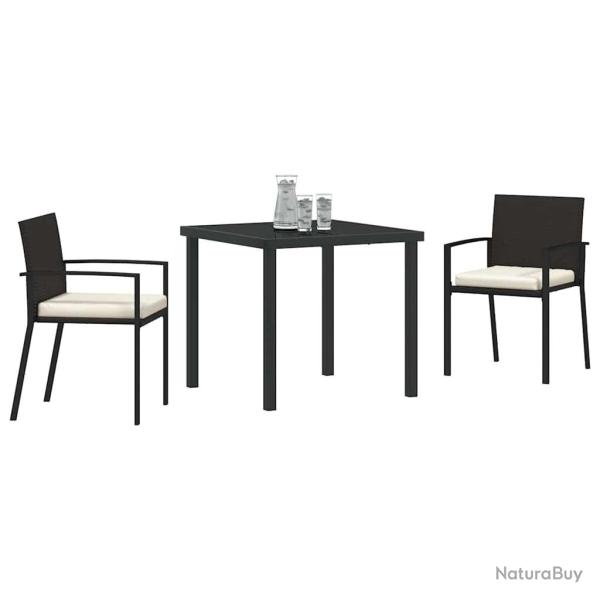 Ensemble de Salle � Manger 3 Pi�ces de Jardin Noir Poly Rattan