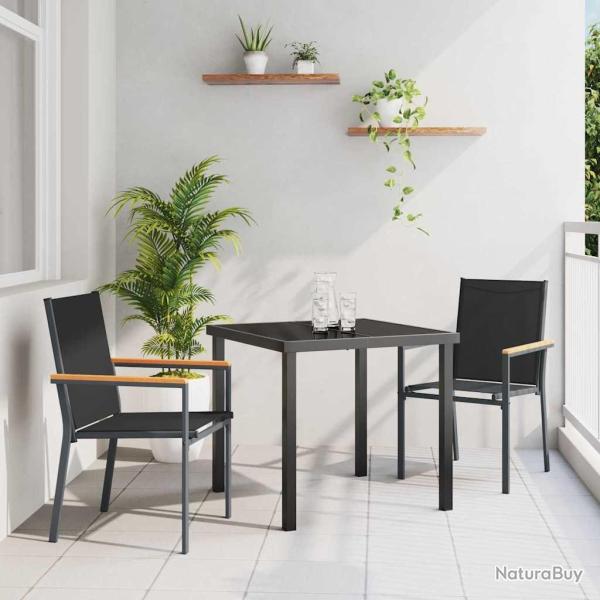 Ensemble de salle � manger de jardin 3 pi�ces Noir en textil�ne et acier.
