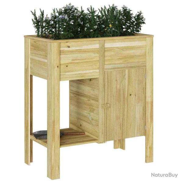 Bac de jardin sur�lev� avec rangement, 85 x 46 x 96 cm, en bois trait� de pin.