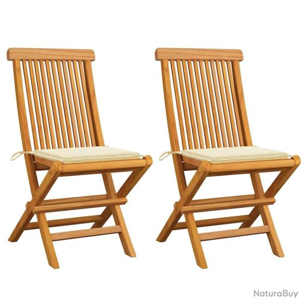 Chaises de jardin et coussins cr�me lot de 2 Bois teck massif