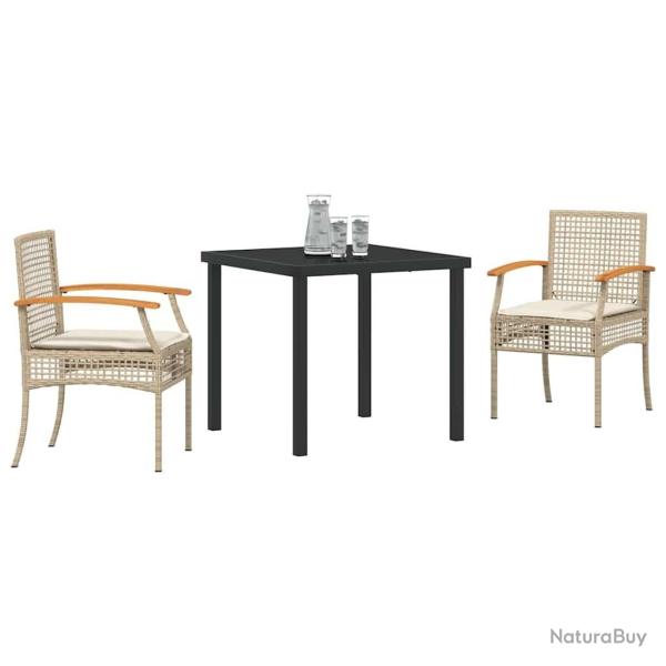 Ensemble de salle � manger jardin 3 pi�ces avec coussins en poly rattan beige