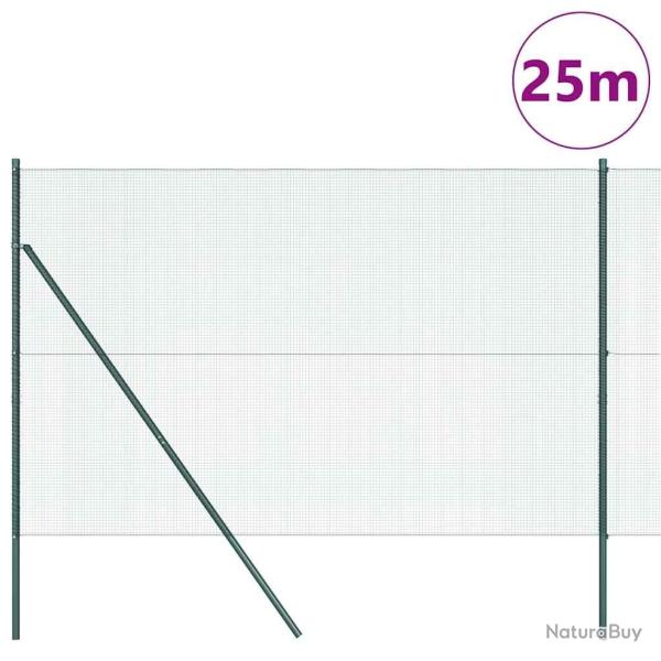 Cl�ture en fil soud� avec 13 poteaux verte 1,6x25 m en acier