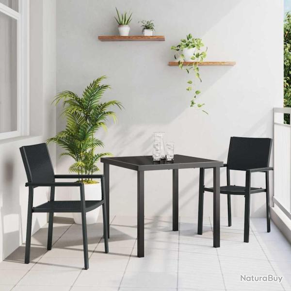 Ensemble de salle � manger de jardin 3 pi�ces en poly rotin noir