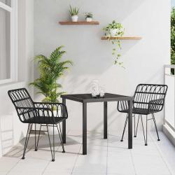 Ensemble de jardin 3 pi&egrave;ces noir en poly rattan