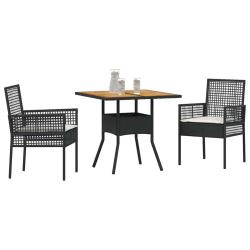 Ensemble de Salle &agrave; Manger de Jardin 3 Pi&egrave;ces avec Coussins Noir Poly Rattan