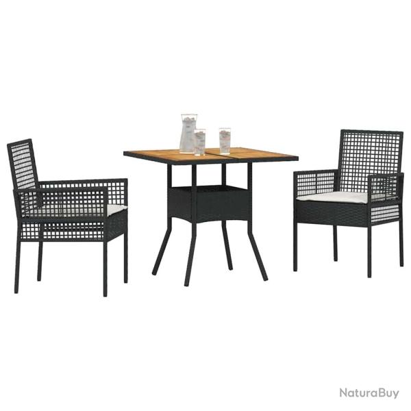 Ensemble de Salle  Manger de Jardin 3 Pices avec Coussins Noir Poly Rattan