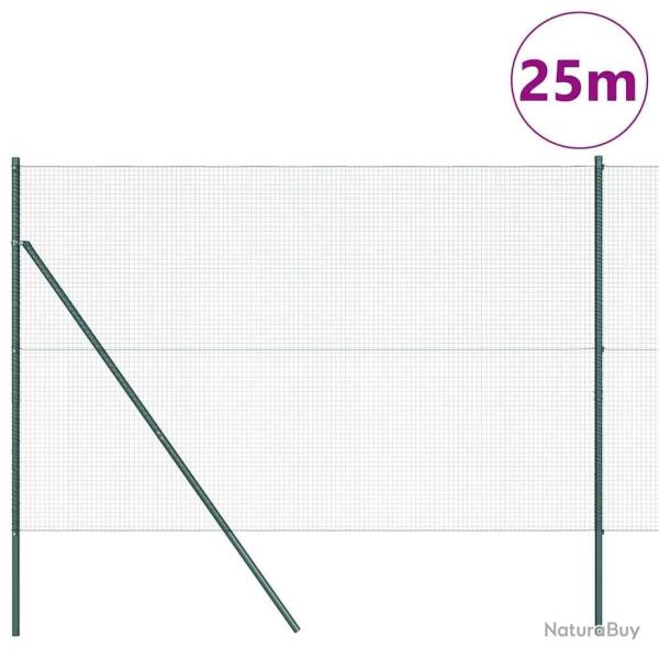 Cl�ture en fil soud� avec 13 poteaux verts 1.5x25 m