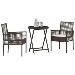 Ensemble de bistro de jardin 3 pi&egrave;ces avec coussins en poly rotin marron