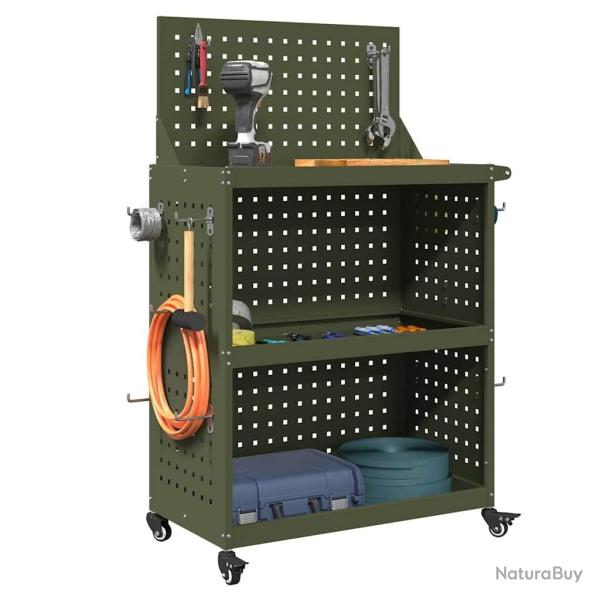 Chariot � outils avec �tag�re avec roue Vert olive 65 x 35 x 111 cm M�tal