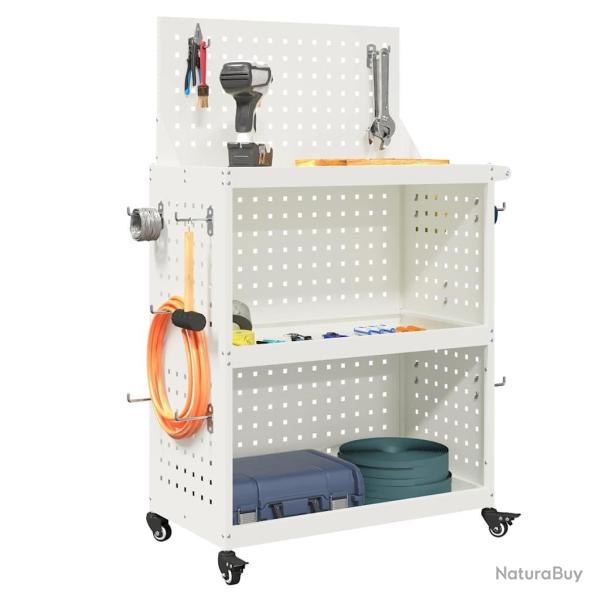 Chariot � outils avec �tag�re avec roue avec stockage Blanc 65 x 35 x 111 cm M�tal