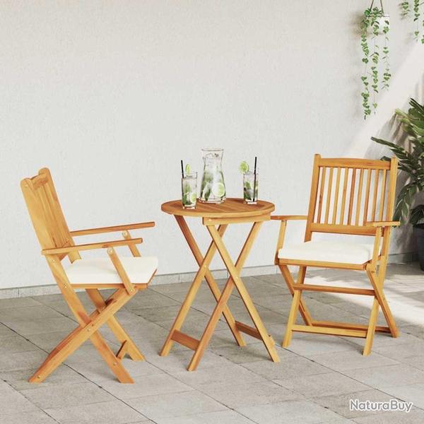 Chaises de jardin pliantes avec coussin blanc 2 pices en bois d'acacia solide
