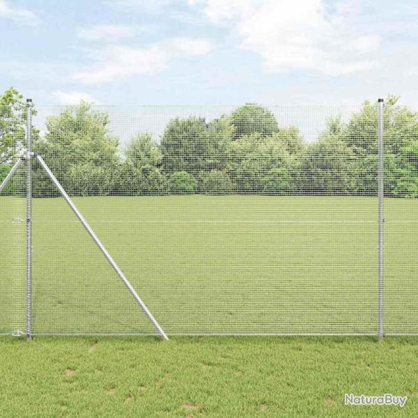 Cl�ture en fil soud� avec 7 poteaux 1,6x10 m Acier galvanis�