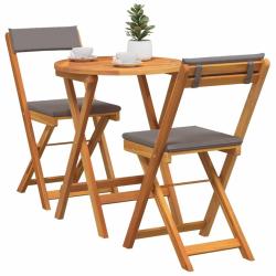 Ensemble Bistro Pliable 3 Pi&egrave;ces avec Coussins en Bois Massif Acacia