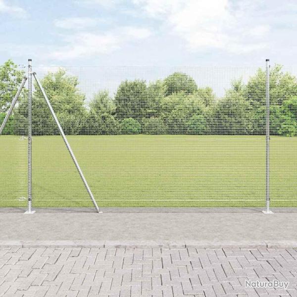 Cl�ture en fil soud� avec 7 poteaux � bride 1,5x10 m Acier galvanis�