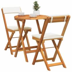 Ensemble Bistro Pliable 3 Pi&egrave;ces avec Coussins en Bois d'Acacia Solide