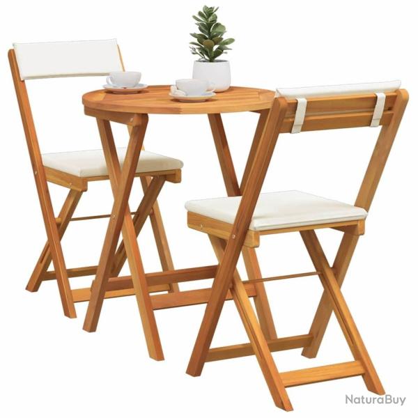 Ensemble Bistro Pliable 3 Pices avec Coussins en Bois d'Acacia Solide