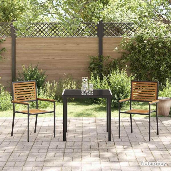 Chaises de jardin empilables - Lot de 2, poly rattan noir