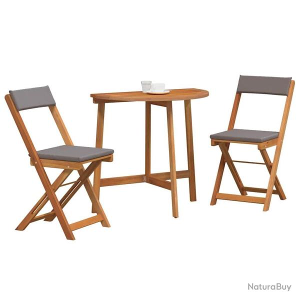 Ensemble de Bistro Pliant de 3 Pi�ces avec Coussins en Bois Massif d'Acacia