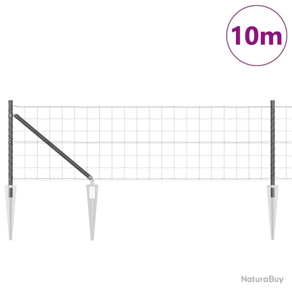 Cl�ture Euro avec 7 poteaux en pointe, 0,8x10 m en acier galva gris