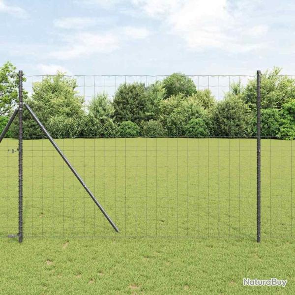 Cl�ture Euro avec 7 poteaux 1,5 x 10 m en acier galvanis� gris