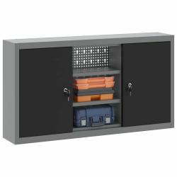 Armoire &agrave; outils avec &eacute;tag&egrave;re Noir et gris 50 x 20 x 55 cm