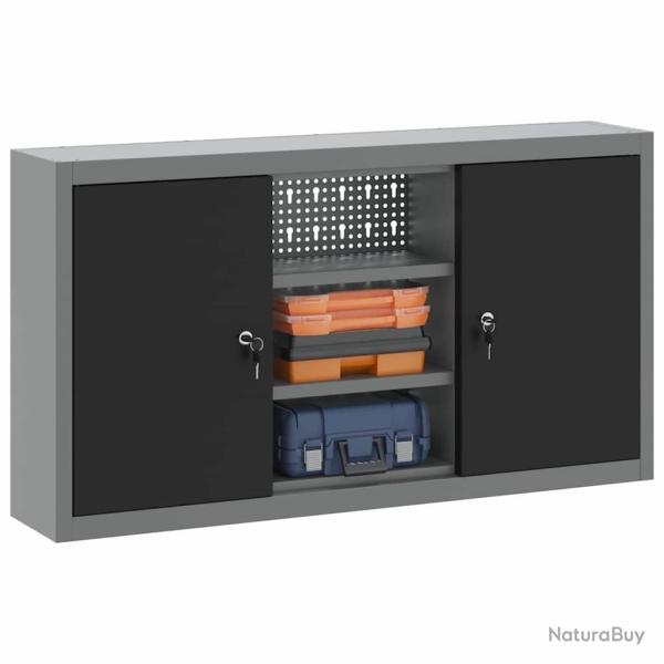 Armoire � outils murale avec panneau perfor� Noir 100x20x55 cm Acier