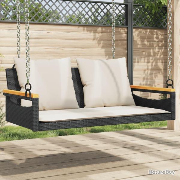 Balancelle avec coussins noir 109x62x40 cm r�sine tress�e