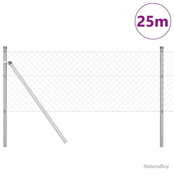 Jeu de Poteaux de Cl�ture Argent 0.6 x 25 m Acier galvanis�