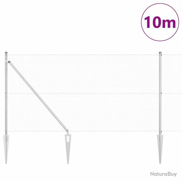 Cl�ture en fil soud� avec 7 poteaux en pic 1,4x10 m Acier galvanis�