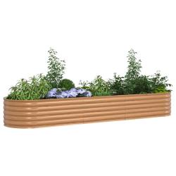 Lit de jardin sur&eacute;lev&eacute; marron avec look bois 320x80x44 cm en acier