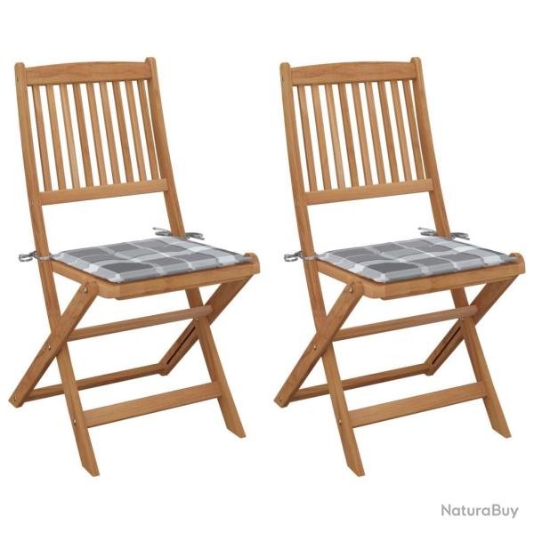 Chaises pliables de jardin lot de 2 avec coussins Bois d'acacia