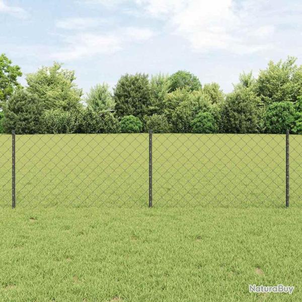 Cl�ture en maillons avec 22 poteaux en U Gris 0.6x25 m Acier